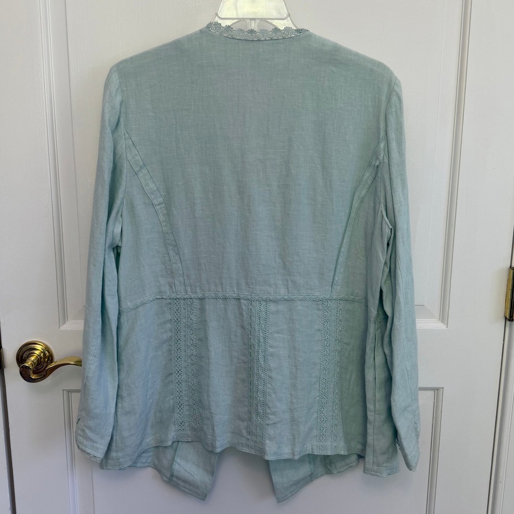 J. Jill Linen Crochet Trim Jacket Womens XL Seafoam Green - Picture 4 of 14
